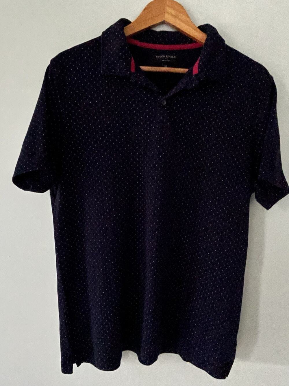 Banana Republic Navy Blue Geometric Dress Polo Shirt Mens XL
